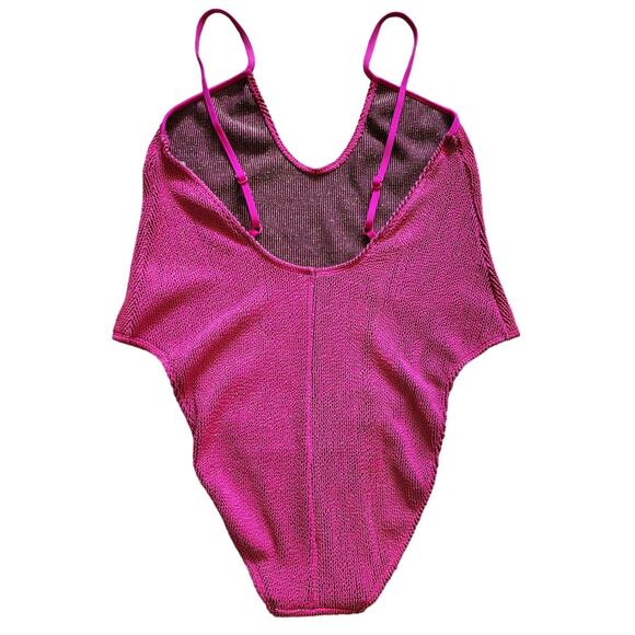 Good American Always Fits One Piece Swimsuit in Fuchsia Pink Metallic - Picture 5 of 12